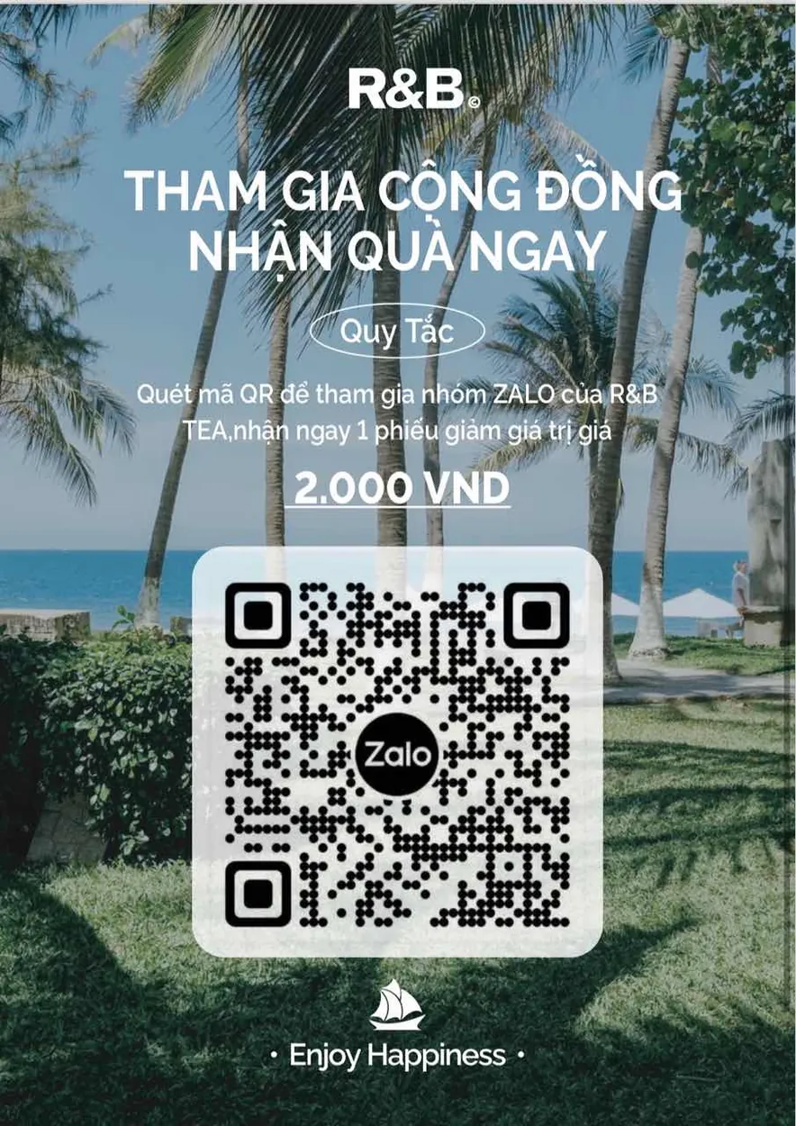R&B TEA 越南 Zalo 社群拉新物料：扫码入群领折扣券